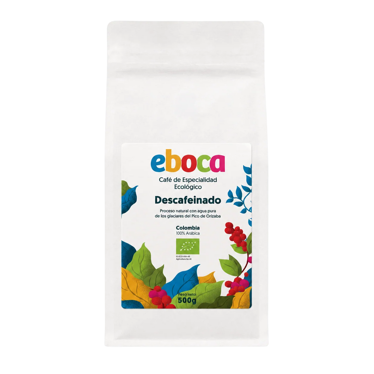 Bolsa de Café Eboca Ecológico Descafeinado al Agua, 100% arábica de Colombia, 500 g
